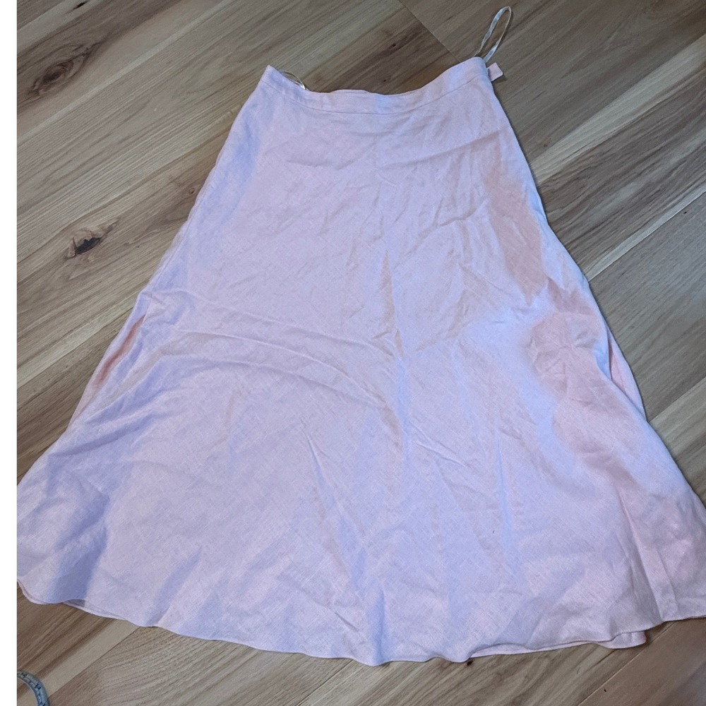 Chaps Ralph Lauren Linen Skirt SZ 4 Pink Flowy Lined A-Line Midi Quiet Luxury